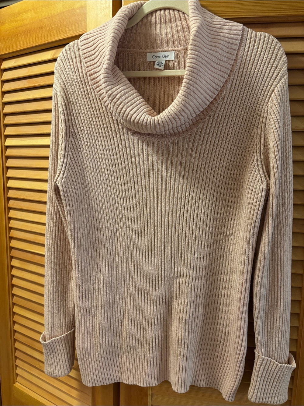 Calvin Klein Women's Ribbed Cowl Neck Sweater - Pale Blush